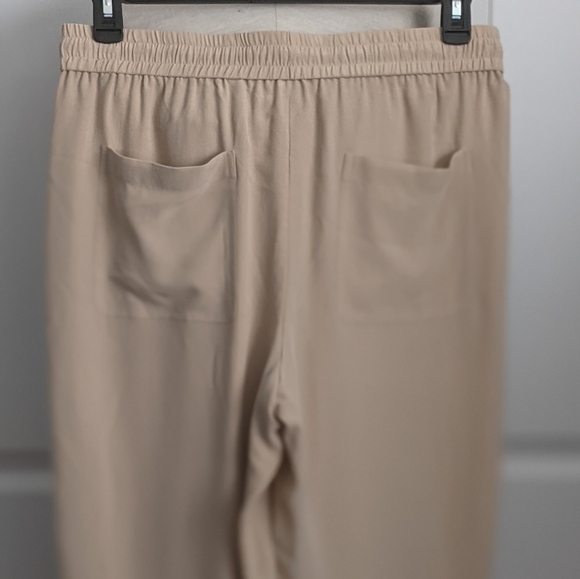 Theory Pants 100% Silk High Waist Drawstring Pull On Pockets Light Tan L NWT - Picture 5 of 13